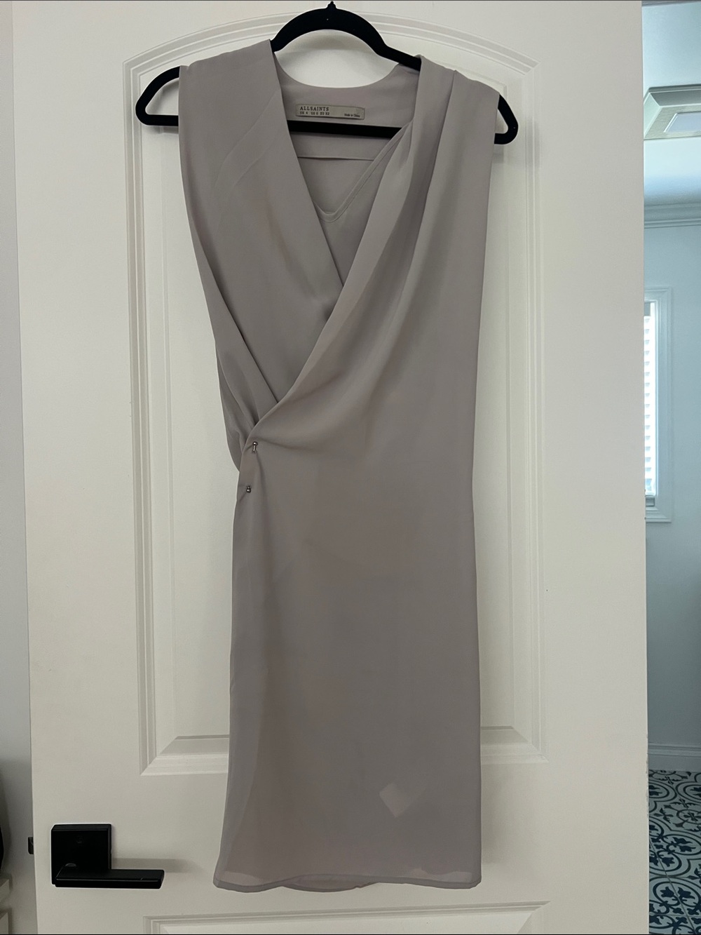 All Saints Sleveless Mini Deni Dress in Silver Ash Gray Grey